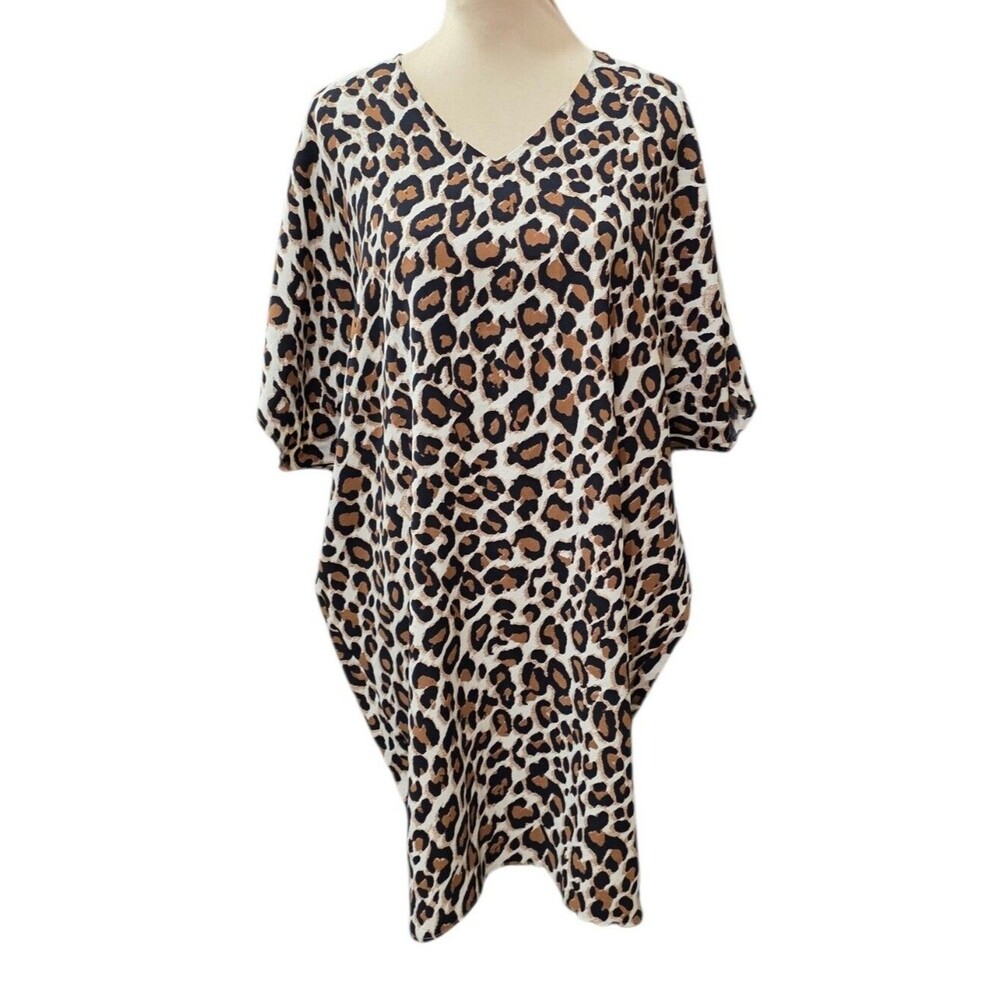 NWT Chico's Leopard Print V-Neck Tunic Top Animal Print Relaxed Fit Size 2 - Picture 2 of 5
